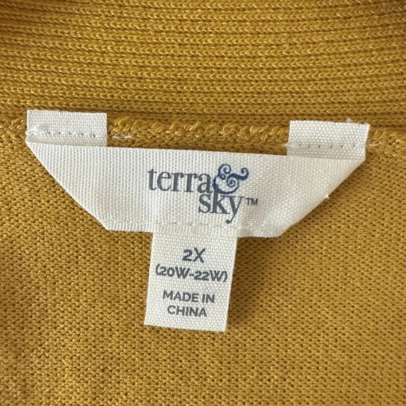 Terra&Sky Women’s 2X Boho Chic Longline Soft Knit Cardigan Mustard Yellow Preppy - Picture 3 of 7